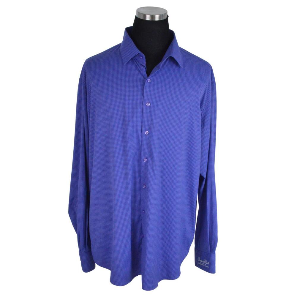 Peter Millar Mens Shirt XXL Purple Blue Check Long Sleeved Cotton Nylon Blend